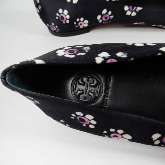 TORY BURCH Rosalind Bow Ballet Flats Size 8.5 Run Small Satin Black Floral NEW - Picture 16 of 16